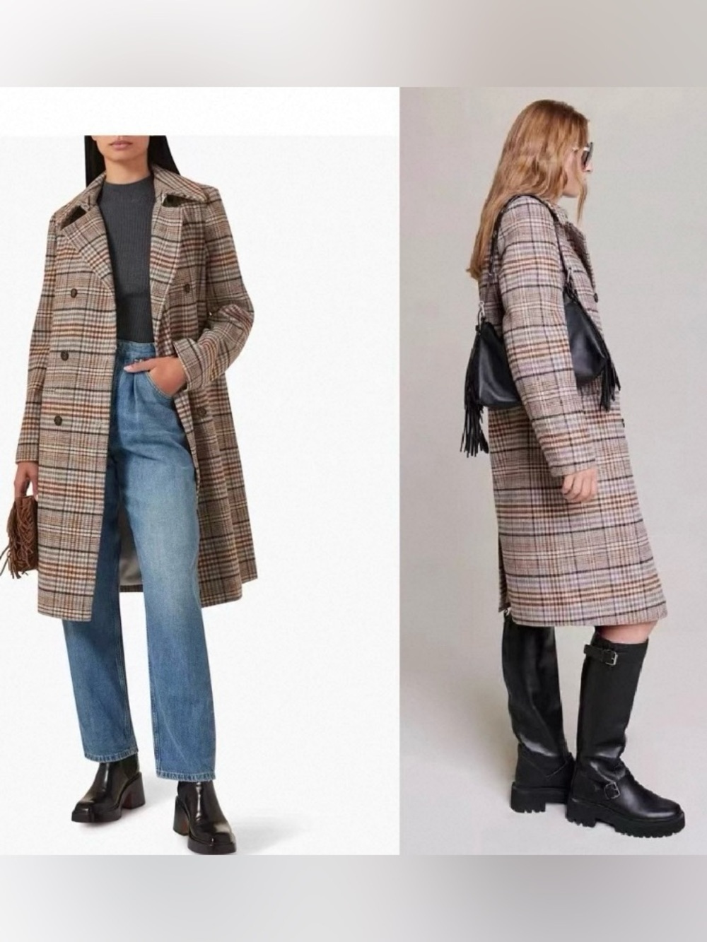 Maje Plaid Double-Breasted Coat in Brown/Beige size 38 retail for $685 - Picture 3 of 10